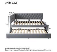 Btm 3Ft Single Daybed 90X190Cm, Pull Out Trundle Bed For Adults Kids, Ottoman Bed With Slatted Frame, Velvet, Grey