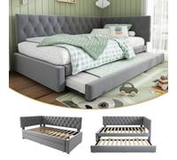 Btm 3Ft Single Daybed 90X190Cm, Pull Out Trundle Bed For Adults Kids, Ottoman Bed With Slatted Frame, Velvet, Grey