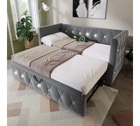 Btm 3Ft Single Daybed Sofa Bed With Usb Type C Charging, Velvet Upholstered With Pull Out Trundle, Grey