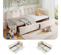BTM 3ft Single Daybed Velvet Bed Frame LED Storage Drawers Youth Bed in Beige BTM Beige Single