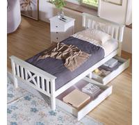 Btm 3Ft Single Storage Bed 90X190Cm, Solid Pine Wooden Frame With Drawers, White