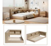 Btm 3Ft Single Storage Bed 90X190Cm White Oak Mdf And Plywood Bed Frame For Adults And Teens With Drawers