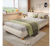 Btm 3Ft Single Upholstered Bed Bouclebed Frame With Sturdy Slats 90X190Cm Beige