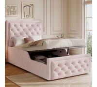 Btm 3Ft Single Upholstered Bed, Hydraulic With Storage Headboard, Velvet Pink (No Mattress)