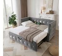 Btm 3Ft Single Upholstered Daybed 90X190Cm Sofa Bed With Usb Type C Charging Trundle Pull Out Velvet Grey