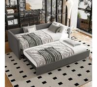 Btm 3Ft Single Upholstered Daybed 90X190Cm With Pull Out Bed Converts To Double Bed Linen Grey Easy Assembly