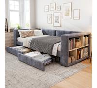 Btm 3Ft Single Upholstered Daybed Sofa, Velvet Bed With Side Storage 2 Drawers, 90X190Cm, Grey, Easy Assembly