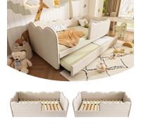 Btm 3Ft Single Upholstered Daybed With Pull Out Trundle Sofa Bed Linen Beige No Mattress