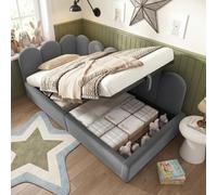 Btm 3Ft Upholstered Daybed 90X190 Cm, Sofa Bed With Hydraulic Storage, Metal Slatted Frame, Velvet, Grey, No Mattress