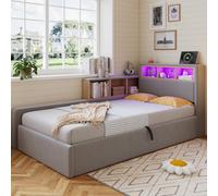 Btm 3Ft Upholstered Daybed Sofa Bed, Velvet Bed Frame With Led Lighting, Usb Charging, Storage, 90X190Cm, Grey
