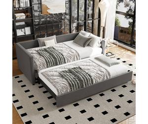 BTM 3FT Upholstered Daybed with Pull-Out Bed, Convertible to Double, Grey BTM Grey