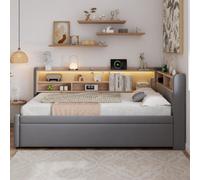 Btm 3Ft Upholstered Daybed With Pull Out Trundle, Velvet Sofa Bed With Led Lighting, Usb Charging And Storage, Grey