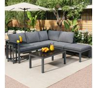 Btm 4-5 Seater Grey Garden Lounge Sofa Set, Corner Design With Side & Coffee Table, All-Weather, Cushions Included