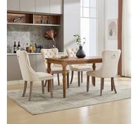 Btm 4 Pack Velvet Dining Chairs Upholstered Button Tufted Lounge Chairs Wood Legs Rivet Trim Beige