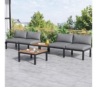Btm 4-Seater Grey Garden Lounge Set, L-Shaped Space-Saving Sofa With Wooden Table, Patio/backyard