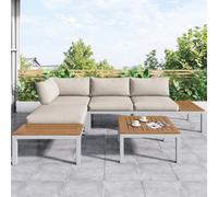 Btm 4-Seater L-Shaped Garden Lounge Set With Wooden Table, Beige