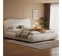 Btm 4Ft6 135X190Cm Ottoman Storage Bed, Curved Headboard With Rounded Corners, Boucle Upholstered, Warm White