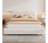 Btm 4Ft6 135X190Cm Ottoman Storage Bed, Round Arched Headboard, Boucle Upholstered, Warm White