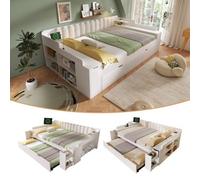 Btm 4Ft6 Double Daybed 135 Plus 90 X 190 Cm With Pull Out Trundle Storage Cabinet Usb C Charging White No Mattress