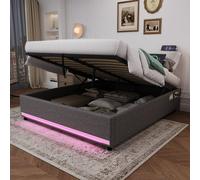 Btm 4Ft6 Double Hydraulic Storage Bed With App Led Lights, Charging Station And Side Pockets, Grey