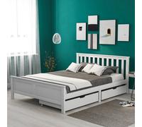 Btm 4Ft6 Double Storage Bed 135X190 Cm Solid White Pine Bed Frame With Drawers For Adults Kids And Teenagers