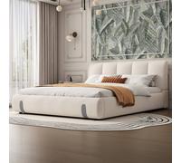 BTM 4FT6 Double Upholstered Bed 135x190cm, White in Off-White BTM Off-White Double