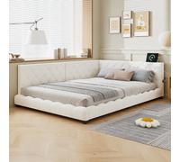 Btm 4Ft6 Double Upholstered Bed With Side Rails Dual Headboards Boucle Beige