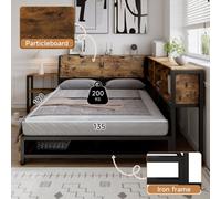 Btm 4Ft6 Metal Storage Bed 135X190 Cm, Wrought Iron Bed Frame With 2 Drawers, Durable Youth Bed, Rustic Black