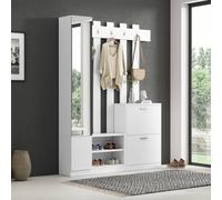 BTM 5-in-1 Coat Rack with Shoe Bench, Mirror & Hooks, White BTM White