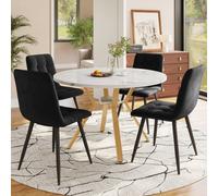 Btm 5 Piece Dining Set, Round Marble Table With Gold Metal Legs 4 Ergonomic Velvet Chairs, Black Dining Chairs