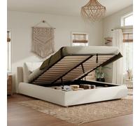 Btm 5Ft 150X200Cm Cloud Ottoman Bed, Boucle Upholstered Frame With 2 Removable Cushions, Warm White