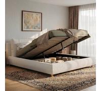 Btm 5Ft 150X200Cm Cloud Ottoman Bed, Boucle Upholstered Frame With 2 Removable Cushions, Warm White