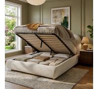 Btm 5Ft 150X200Cm Ottoman Storage Bed, Curved Headboard With Soft Rounded Corners, Boucle Upholstered, Warm White