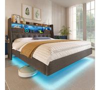 Btm 5Ft Floating Upholstered Bed With Led & Usbtoc Charging, 150X200Cm, Grey
