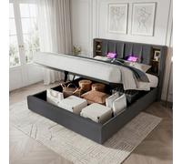 Btm 5Ft King Bed, Upholstered Linen Frame, 150X200Cm, Hydraulic Storage, Usb Type-C Wireless Charging, Grey