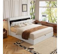 Btm 5Ft King Upholstered Bed 150X200Cm Hydraulic Storage Pu Cream White Headboard Storage Slats