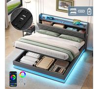 Btm 5Ft King Upholstered Bed With Hydraulic Storage Led Tufted Headboard Usb And Type C Ports Grey