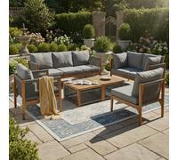 Btm 6-7 Seater Acacia Wood Garden Lounge Set, Rope Corner Sofa, Grey
