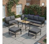 Btm 7-8 Seater Garden Lounge Set, Rope Corner Sofa, Adjustable Coffee Table & Stools, Grey