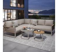 Btm 7-Seater Outdoor Garden Lounge Set, Corner Sofa, Galvanized Iron Frame, Adjustable Legs & Cushions Beige
