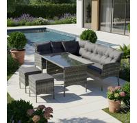 Btm 7 Seater Rattan Garden Corner Sofa Set With Table And Stool Outdoor Patio Lounge Furniture Mixed Grey Wicker Cushions