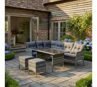 Btm 7 Seater Rattan Garden Corner Sofa Set With Table And Stool Outdoor Patio Lounge Furniture Mixed Grey Wicker Cushions