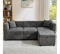 Btm 80 Inch L Shaped Sectional Sofa With Removable Storage Ottoman And 2 Pillows Fabric Sofa For Living Room And Apartment Grey