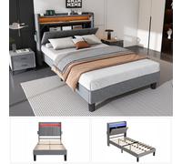 Btm 90X190Cm Single Bed 3Ft Velvet Upholstered With Led Strip Storage Flap Door Usb Ports Type C Grey