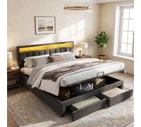 BTM Bed with LED Lighting, Hydraulic Storage, & Storage Drawers in Grey | Size: Super King BTM Grey Super King