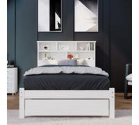 BTM Bed With Shelves, White Wooden Storage Bed, Underbed Drawer - 3Ft Single (90 X 190 Cm) Frame Only