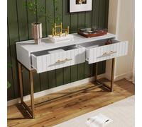 Btm Bedroom Dressing Table With 2 Drawers 76.5X100X45Cm White Chest Highboard Sideboard