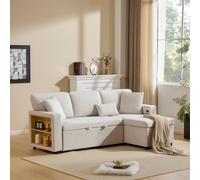 BTM Beige L-Shaped Corner Sofa Bed with Storage Shelf | Size: A BTM Beige A