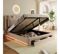 BTM Beige Velvet 5ft King Hydraulic Bed with LED & Storage BTM Beige