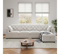 Btm Beige Velvet Corner Sofa With Storage Chaise, Button Tufted Backrest, 281 X 86 X 71 Cm